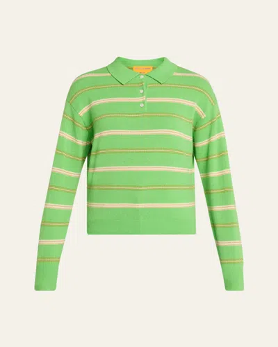 Guest In Residence Collegiate Striped Cashmere Polo In Green