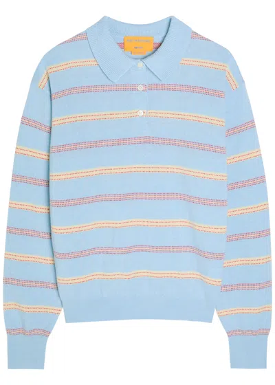 Guest In Residence Collegiate Striped Cashmere Polo Jumper In Blue
