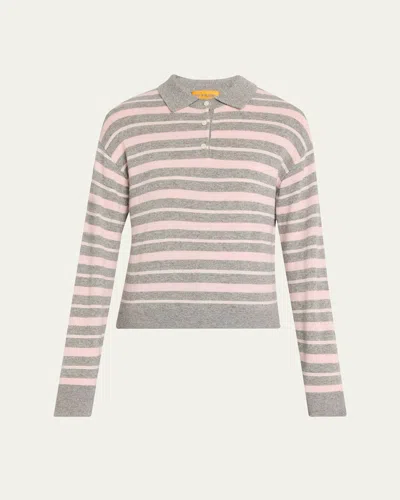 Guest In Residence Collegiate Striped Cashmere Polo Sweater In Gray