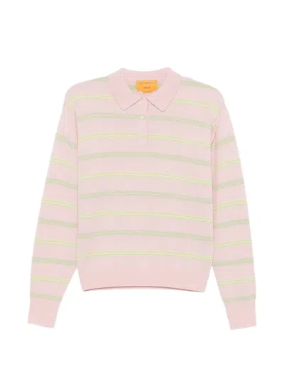 Guest In Residence Collegiate Striped Collared Polo Shirt In Pink