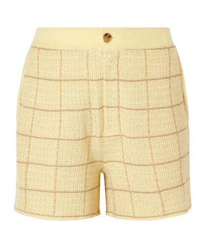 Guest In Residence Checked Knitted Cashmere And Linen-blend Shorts In Yellow