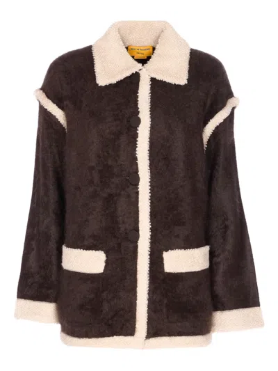 Guest In Residence Grizzly Shearling-trim Cashmere Jacket In Animal Print