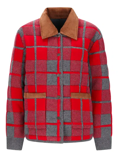 Guest In Residence Corduroy-colar Check-pattern Jacket In Red