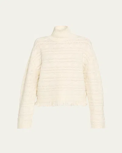 Guest In Residence Cropped Cable Turtleneck Sweater In White