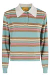 Guest In Residence Cropped Striped Rugby Sweater With Buttoned Crew Neck In Multi