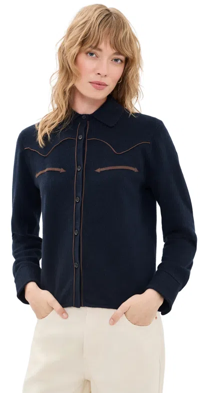 Guest In Residence Cropped Western Cashmere Button Down Shirt Midnight In Blue