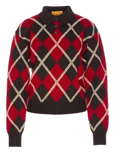GUEST IN RESIDENCE DIAMOND-PATTERN POLO SWEATER