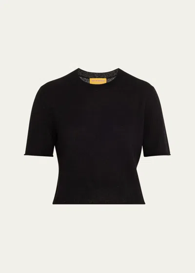 Guest In Residence Featherweight Wool Cashmere Crop T-shirt In Black