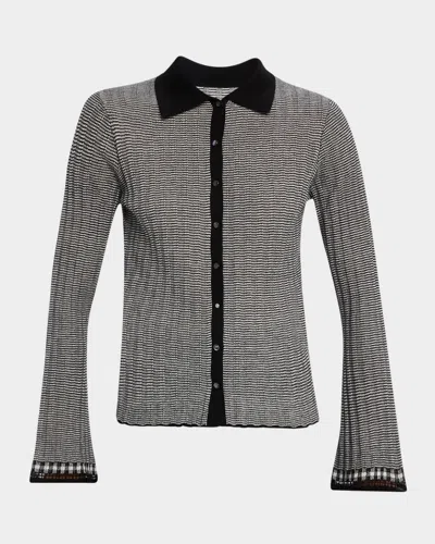 Guest In Residence Fine Stripe Silk-linen Cardigan In Gray