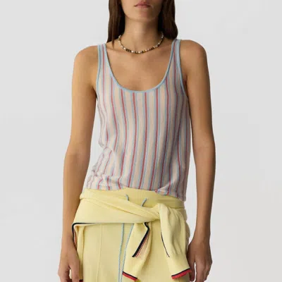 Guest In Residence Fine Stripe Tank Top In Clear Sky Combo In White