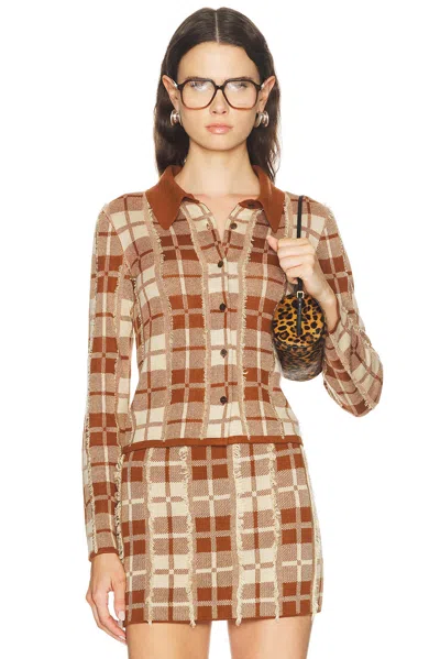 Guest In Residence Fringe Plaid Elle Shirt In Burnt Sienna & Sandstone