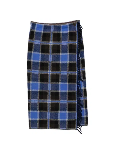 Guest In Residence Wool Cashmere Checked Fitted Skirt In Blue