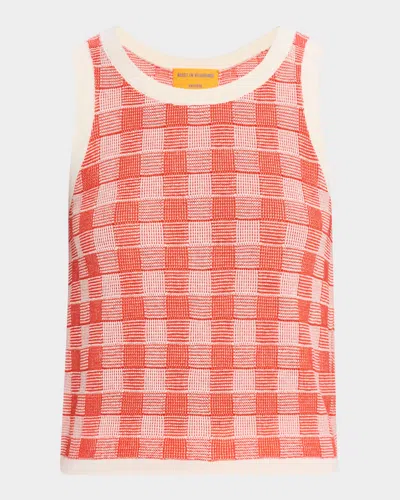 Guest In Residence Gingham Knit Tank Top In Red