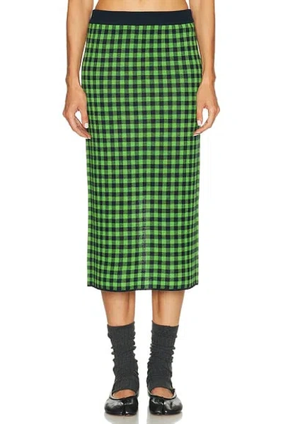 Guest In Residence Gingham Long Skirt With Solid Black Waistband In Green