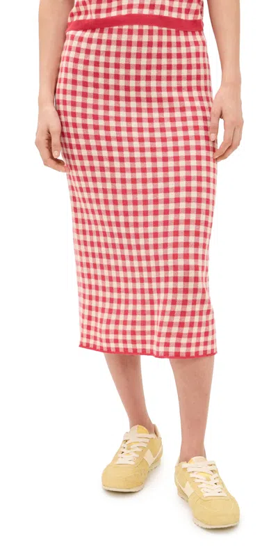 Guest In Residence Gingham Long Skirt Scarlet/mist In Red