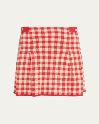 Guest In Residence Gingham Pleated Mini Skirt In Red