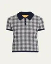 Guest In Residence Navy Gingham Shrunken Polo In Navy