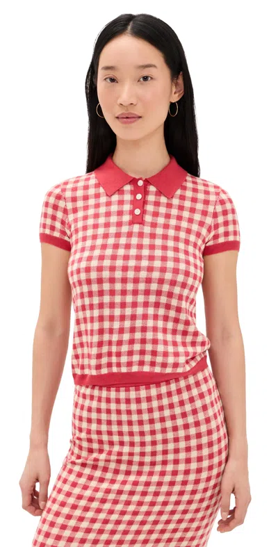 Guest In Residence Gingham Check Shrunken Polo With Contrast Trims In Green
