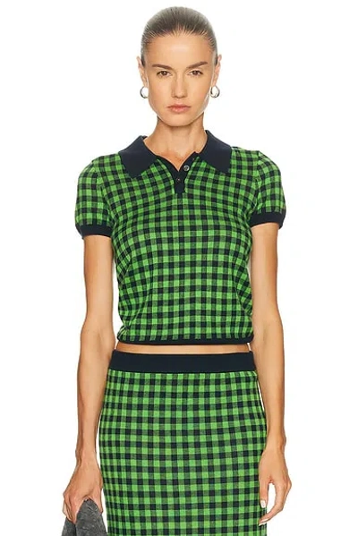 Guest In Residence Gingham Check Shrunken Polo With Contrast Trims In Green