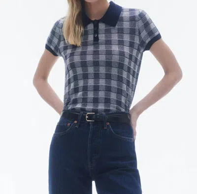 Guest In Residence Gingham Shrunken Polo Top In Midnight Combo In Blue