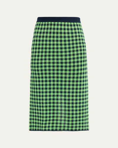 Guest In Residence Gingham Silk-linen Midi Skirt In Green