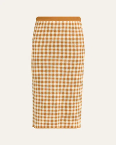 Guest In Residence Gingham Silk And Linen-blend Jacquard Midi Skirt In Brown