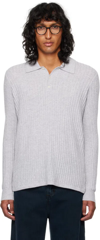 Guest In Residence Gray Theo Waffle Polo In Stone