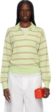 Guest In Residence Cashmere Striped Polo Shirt In Mntco Mint Combo