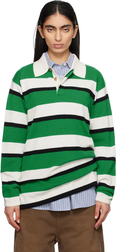 GUEST IN RESIDENCE GREEN & OFF-WHITE STRIPED RUGBY POLO
