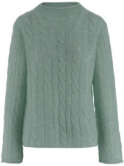 Guest In Residence Green Cable-knit Wool-blend Crewneck Sweater