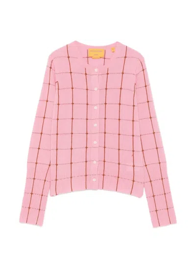 Guest In Residence Grid-pattern Cardigan In Pink