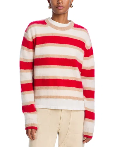 Guest In Residence Grizzly Cashmere Striped Sweater In True Red Combo