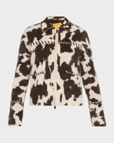 Guest In Residence Grizzly Cowhide Leather-trimmed Brushed Cashmere Jacket In Multi