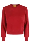 Guest In Residence Rich Red Cashmere Crew Sweater With Ribbed Detailing In Red