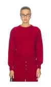 Guest In Residence Rich Red Cashmere Crew Sweater With Ribbed Detailing In Red