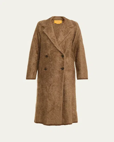 Guest In Residence Grizzly Herringbone Cashmere Double-breasted Coat In Brown