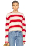 Guest In Residence Grizzly Stripe Crew In Cashmere True Red Combo In Dune  True Red & Cream