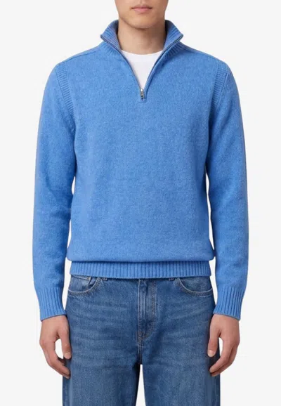 Guest In Residence Cashmere Ribbed Relaxed-fit Half-zip Turtleneck Jumper In Blue