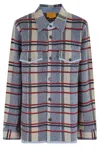 Guest In Residence Heather Blue Plaid Cashmere Work Shirt Jacket In Multi