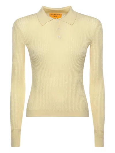 Guest In Residence Honeycomb Knit Cashmere Polo With Three-button Front In Giallo