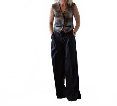 Guest In Residence Houndstooth Tailored V-neck Vest In Black/ Dune In Metallic