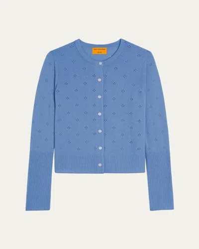 Guest In Residence Jane Pointelle-knit Cashmere Cardigan In Light/pastel Blue