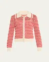 Guest In Residence Kirby Open-knit Cotton-blend Zip-up Cardigan In Bright Red