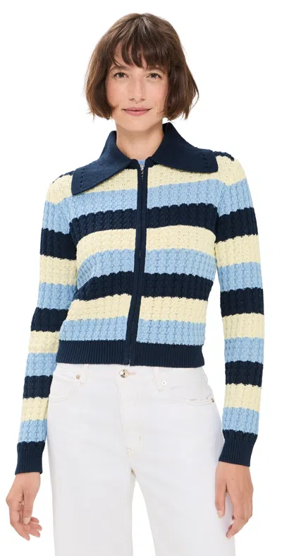Guest In Residence Kirby Striped Cable-knit Cotton And Silk-blend Jacket In Multi