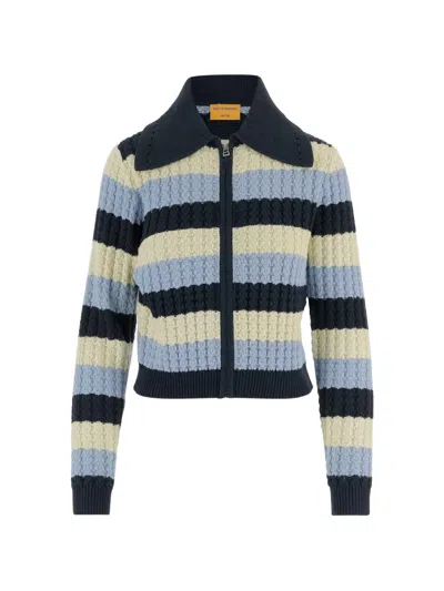 Guest In Residence Kirby Striped Cable-knit Cotton And Silk-blend Jacket In Multi