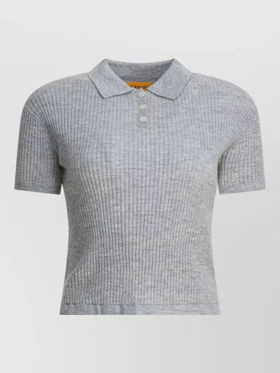 Guest In Residence Knit Polo Shirt Ribbed Texture Short Sleeves In Gray