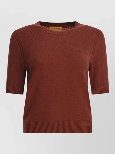 Guest In Residence Knitwear Crew Neck Short Sleeve Top In Brown