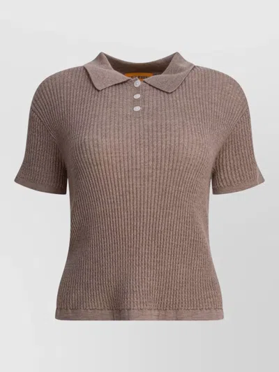 Guest In Residence Knitwear Polo Collar Ribbed Texture Short Sleeves In Brown