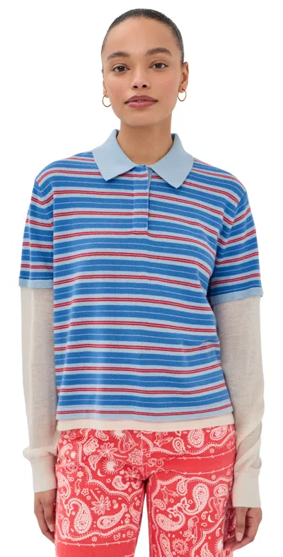 Guest In Residence Layered Cashmere Rugby Polo Clear Sky Combo In Blue