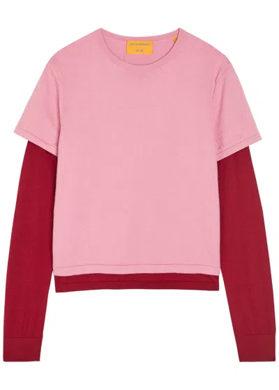 Guest In Residence Layered Long-sleeve Cotton-blend T-shirt In Pink